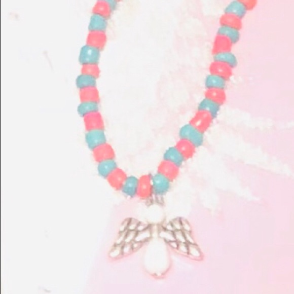 Teal/ pink bracelet with angel charm - Picture 1 of 2